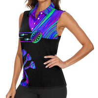 Neon Dartboard Darts Women Sleeveless Polo Shirt with Colorful Target and Psychedelic Swirl Pattern - Wonder Print Shop