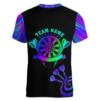 Neon Dartboard Darts Women V-Neck T-Shirt with Colorful Target and Psychedelic Swirl Pattern - Wonder Print Shop