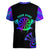 Neon Dartboard Darts Women V-Neck T-Shirt with Colorful Target and Psychedelic Swirl Pattern - Wonder Print Shop