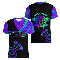 Neon Dartboard Darts Women V-Neck T-Shirt with Colorful Target and Psychedelic Swirl Pattern - Wonder Print Shop
