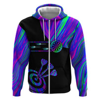 Neon Dartboard Darts Zip Hoodie with Colorful Target and Psychedelic Swirl Pattern - Wonder Print Shop