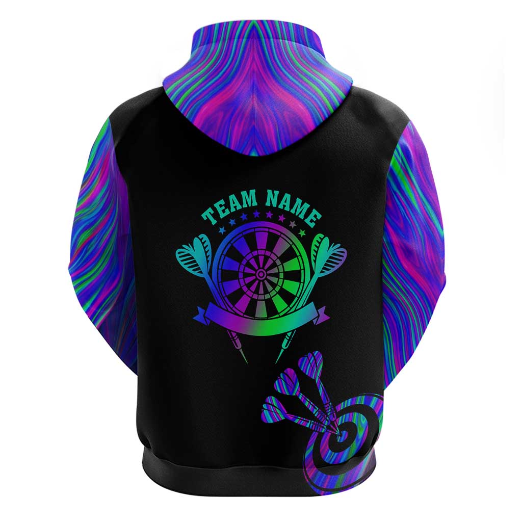 Neon Dartboard Darts Zip Hoodie with Colorful Target and Psychedelic Swirl Pattern - Wonder Print Shop