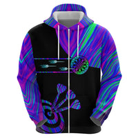 Neon Dartboard Darts Zip Hoodie with Colorful Target and Psychedelic Swirl Pattern - Wonder Print Shop