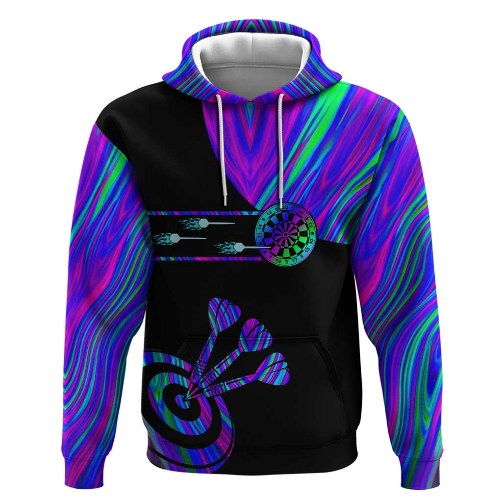 Neon Dartboard Darts Zip Hoodie with Colorful Target and Psychedelic Swirl Pattern - Wonder Print Shop