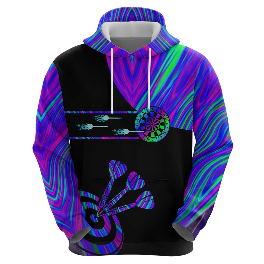 Neon Dartboard Darts Zip Hoodie with Colorful Target and Psychedelic Swirl Pattern - Wonder Print Shop