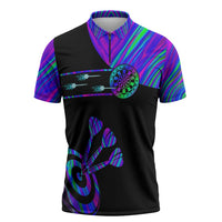 Neon Dartboard Darts Zipper Polo Shirt with Colorful Target and Psychedelic Swirl Pattern - Wonder Print Shop