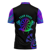 Neon Dartboard Darts Zipper Polo Shirt with Colorful Target and Psychedelic Swirl Pattern - Wonder Print Shop