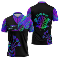 Neon Dartboard Darts Zipper Polo Shirt with Colorful Target and Psychedelic Swirl Pattern - Wonder Print Shop