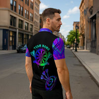 Neon Dartboard Darts Zipper Polo Shirt with Colorful Target and Psychedelic Swirl Pattern - Wonder Print Shop