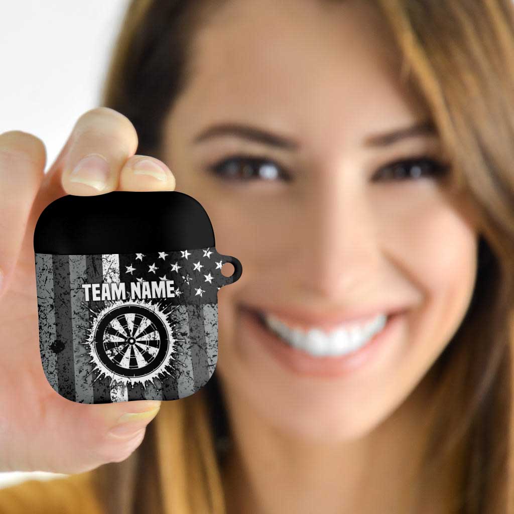 Grunge American Flag Darts AirPods Case with Dartboard Target and Black White Stars - Wonder Print Shop