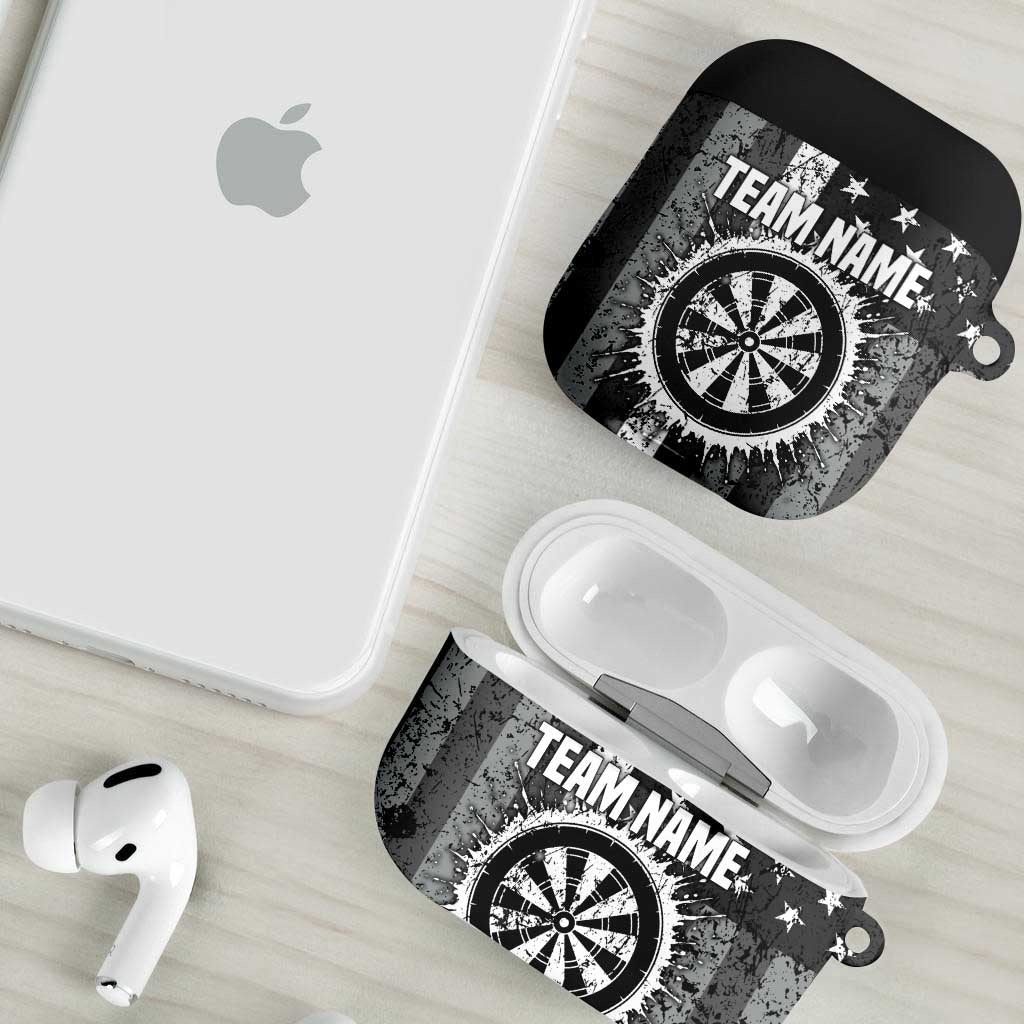 Grunge American Flag Darts AirPods Case with Dartboard Target and Black White Stars - Wonder Print Shop