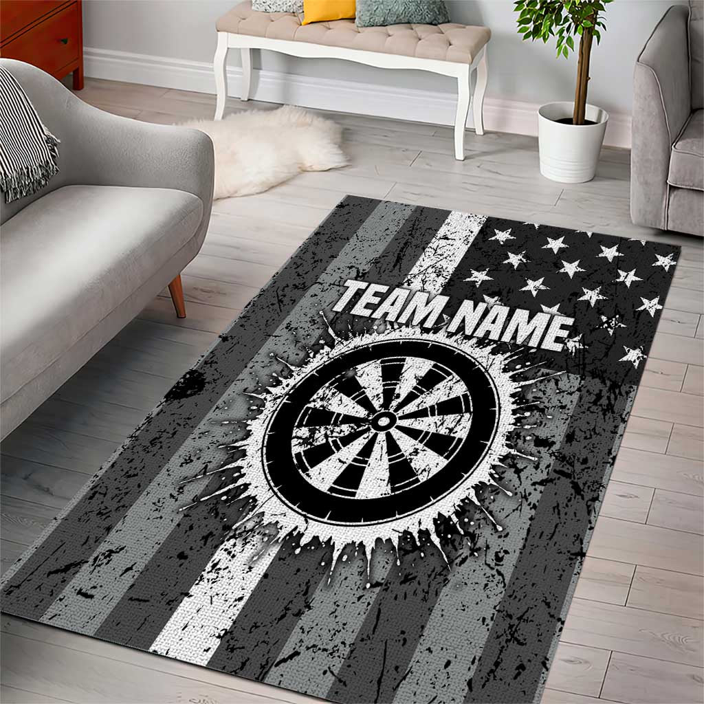 Grunge American Flag Darts Area Rug with Dartboard Target and Black White Stars - Wonder Print Shop