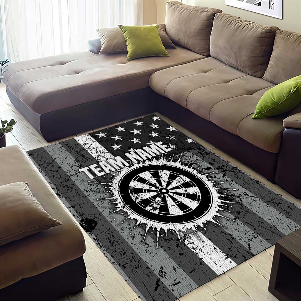 Grunge American Flag Darts Area Rug with Dartboard Target and Black White Stars - Wonder Print Shop