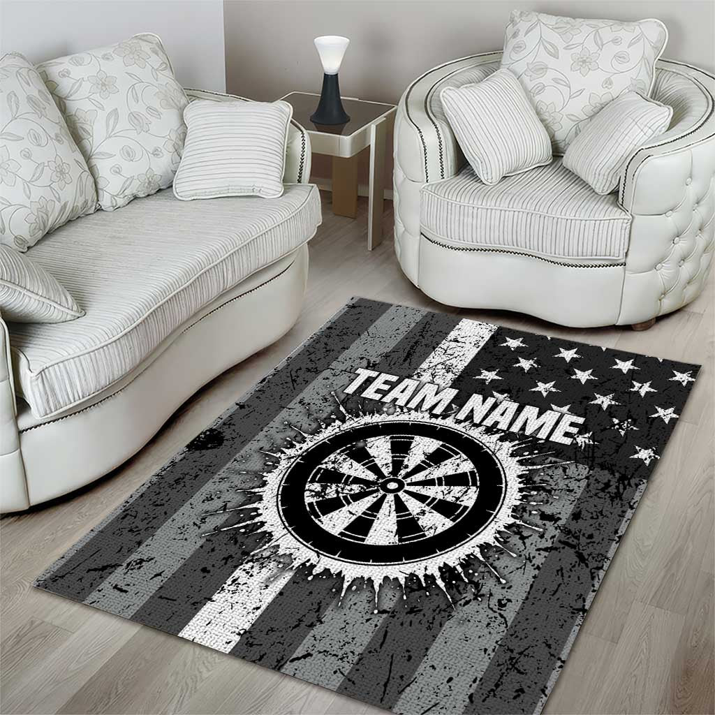 Grunge American Flag Darts Area Rug with Dartboard Target and Black White Stars - Wonder Print Shop
