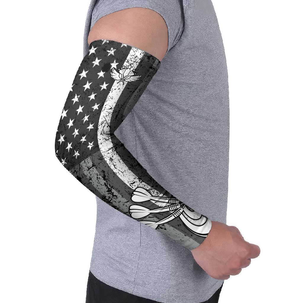 Grunge American Flag Darts Arm Sleeves with Dartboard Target and Black White Stars - Wonder Print Shop