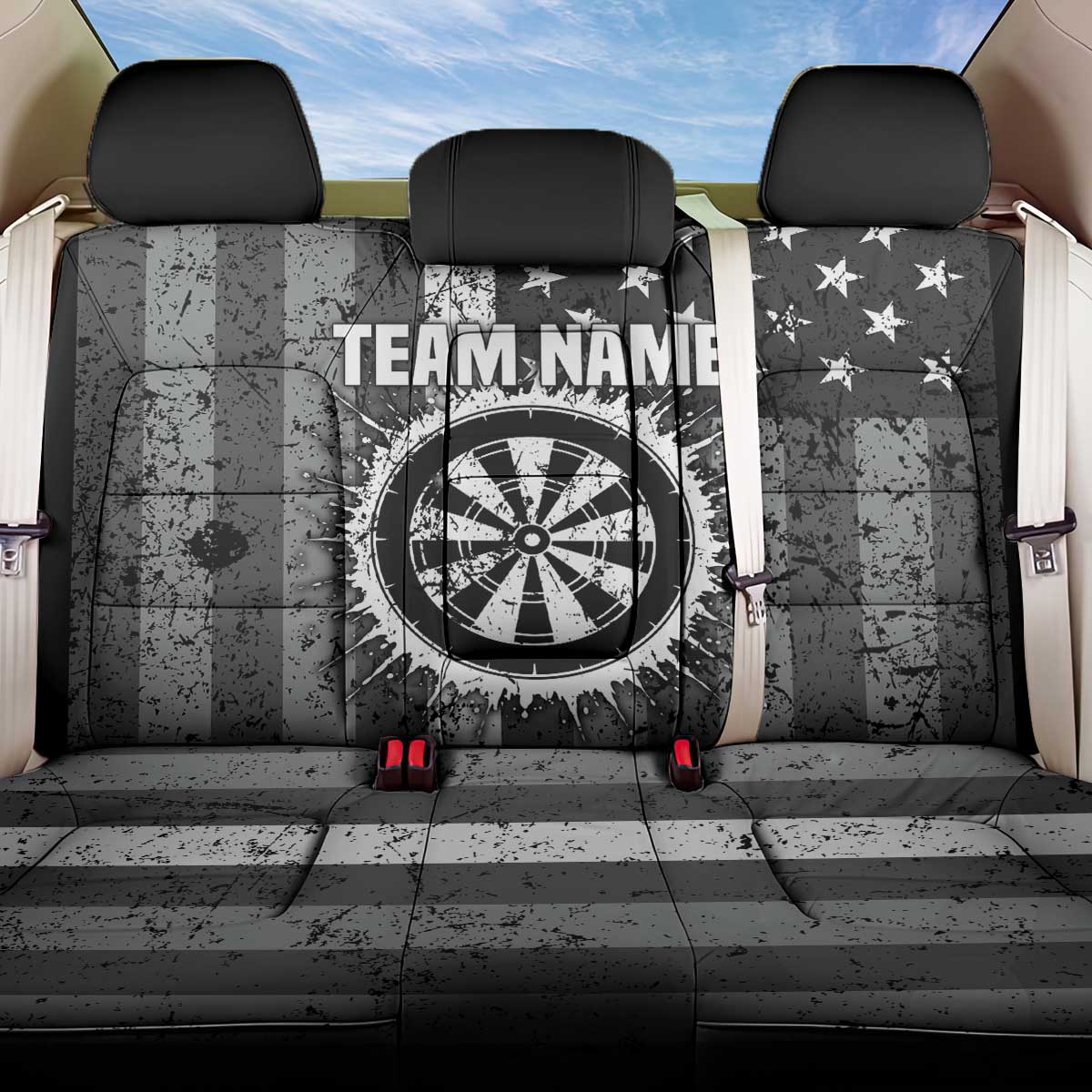 Grunge American Flag Darts Back Car Seat Cover with Dartboard Target and Black White Stars - Wonder Print Shop