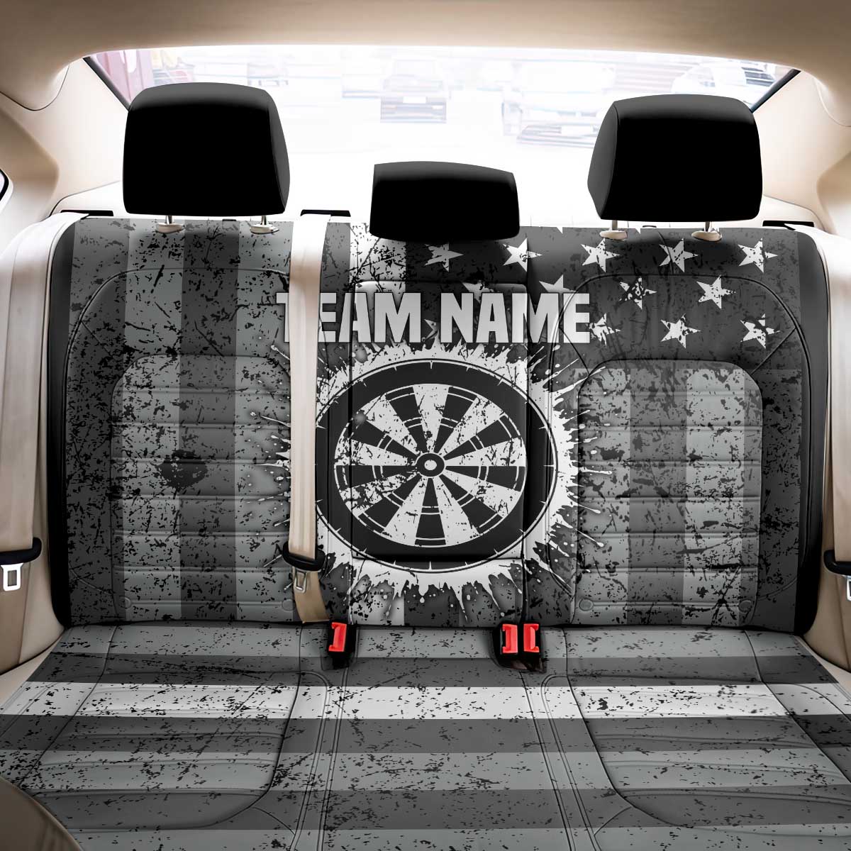 Grunge American Flag Darts Back Car Seat Cover with Dartboard Target and Black White Stars - Wonder Print Shop