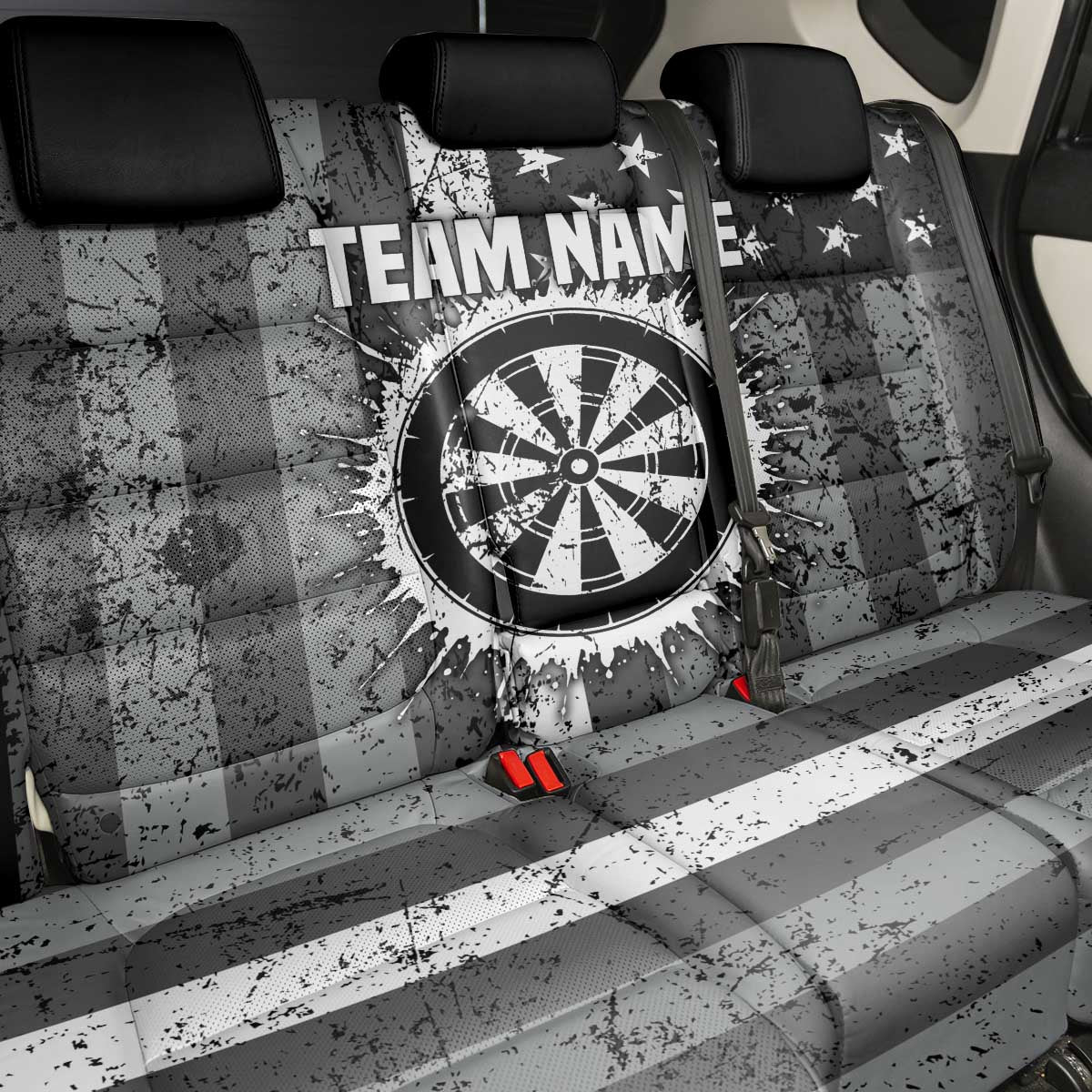 Grunge American Flag Darts Back Car Seat Cover with Dartboard Target and Black White Stars - Wonder Print Shop