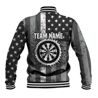 Grunge American Flag Darts Baseball Jacket with Dartboard Target and Black White Stars - Wonder Print Shop