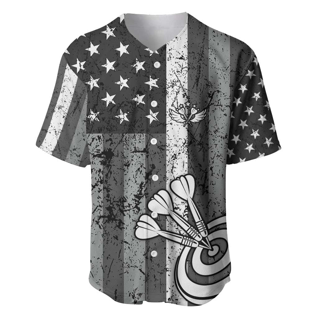 Grunge American Flag Darts Baseball Jersey with Dartboard Target and Black White Stars - Wonder Print Shop