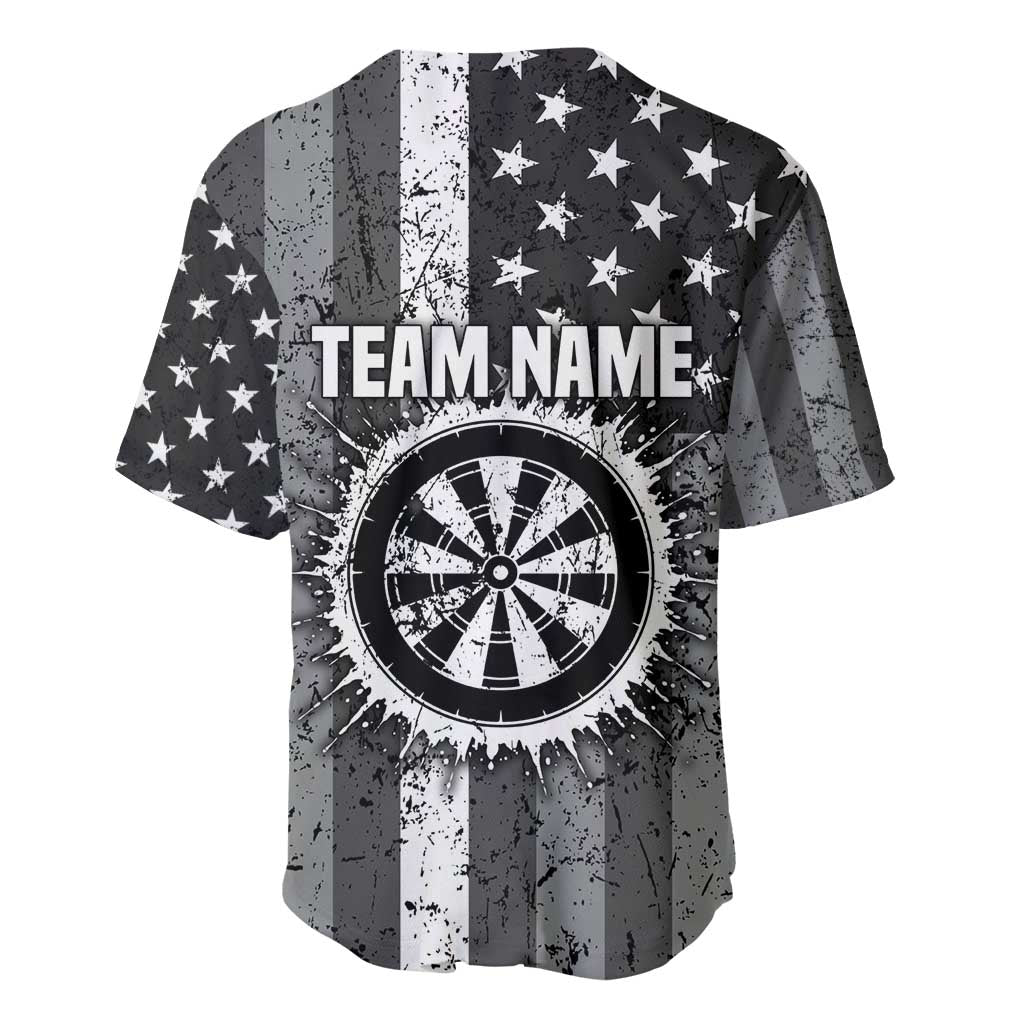 Grunge American Flag Darts Baseball Jersey with Dartboard Target and Black White Stars - Wonder Print Shop