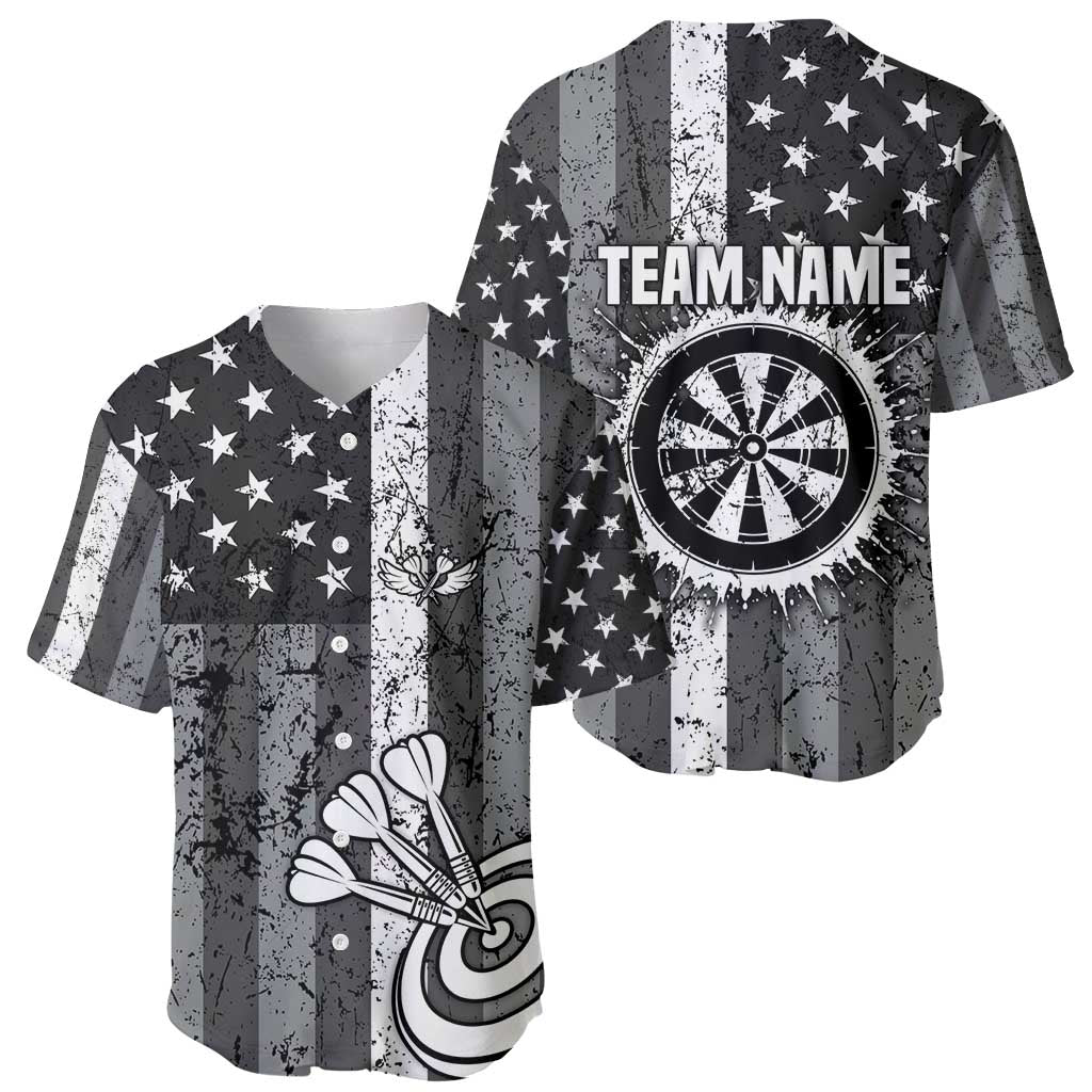 Grunge American Flag Darts Baseball Jersey with Dartboard Target and Black White Stars - Wonder Print Shop
