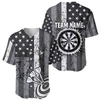 Grunge American Flag Darts Baseball Jersey with Dartboard Target and Black White Stars - Wonder Print Shop