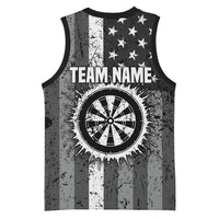 Grunge American Flag Darts Basketball Jersey with Dartboard Target and Black White Stars - Wonder Print Shop