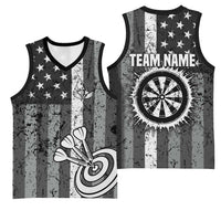 Grunge American Flag Darts Basketball Jersey with Dartboard Target and Black White Stars - Wonder Print Shop