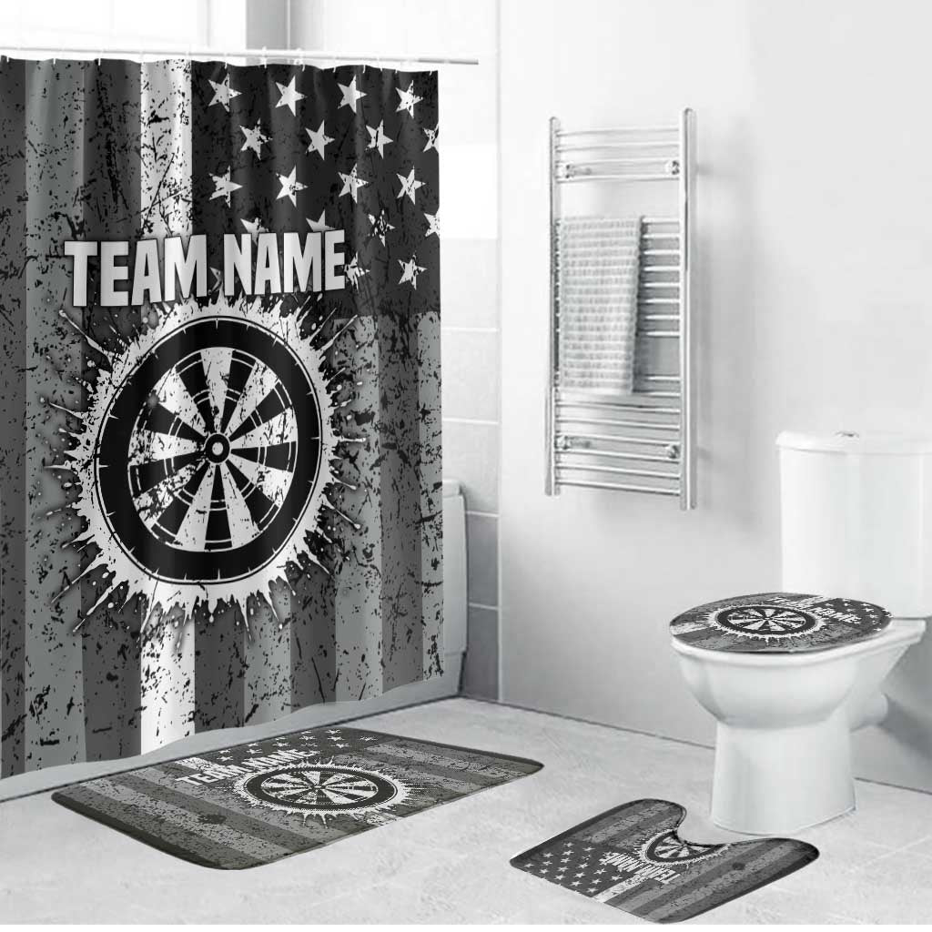 Grunge American Flag Darts Bathroom Set with Dartboard Target and Black White Stars - Wonder Print Shop