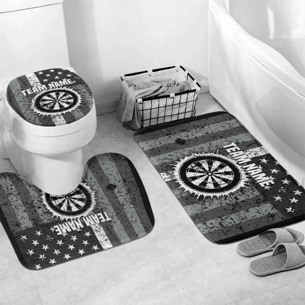 Grunge American Flag Darts Bathroom Set with Dartboard Target and Black White Stars - Wonder Print Shop