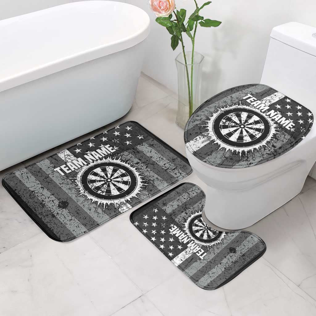 Grunge American Flag Darts Bathroom Set with Dartboard Target and Black White Stars - Wonder Print Shop