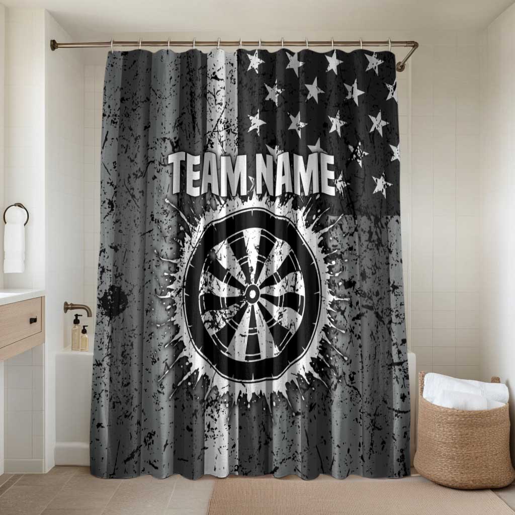 Grunge American Flag Darts Bathroom Set with Dartboard Target and Black White Stars - Wonder Print Shop
