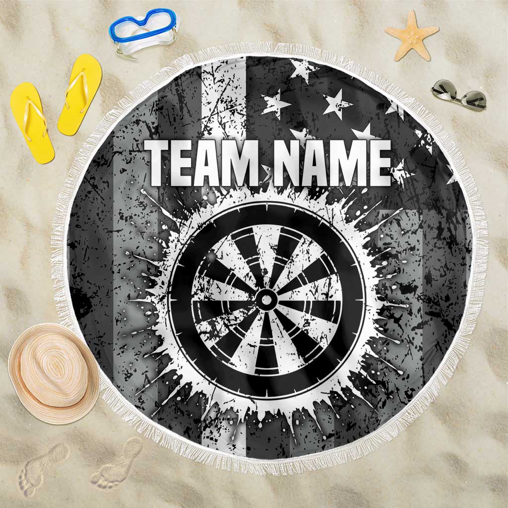 Grunge American Flag Darts Beach Blanket with Dartboard Target and Black White Stars - Wonder Print Shop