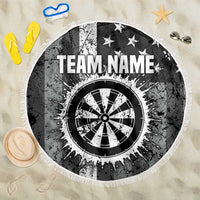 Grunge American Flag Darts Beach Blanket with Dartboard Target and Black White Stars - Wonder Print Shop