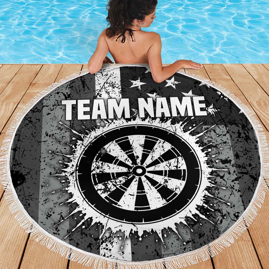 Grunge American Flag Darts Beach Blanket with Dartboard Target and Black White Stars - Wonder Print Shop