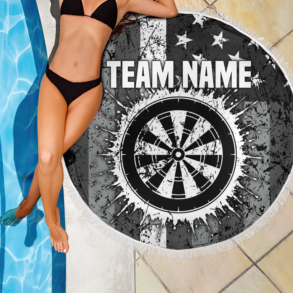 Grunge American Flag Darts Beach Blanket with Dartboard Target and Black White Stars - Wonder Print Shop