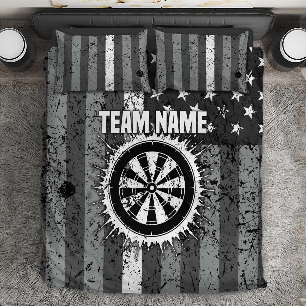 Grunge American Flag Darts Bedding Set with Dartboard Target and Black White Stars - Wonder Print Shop