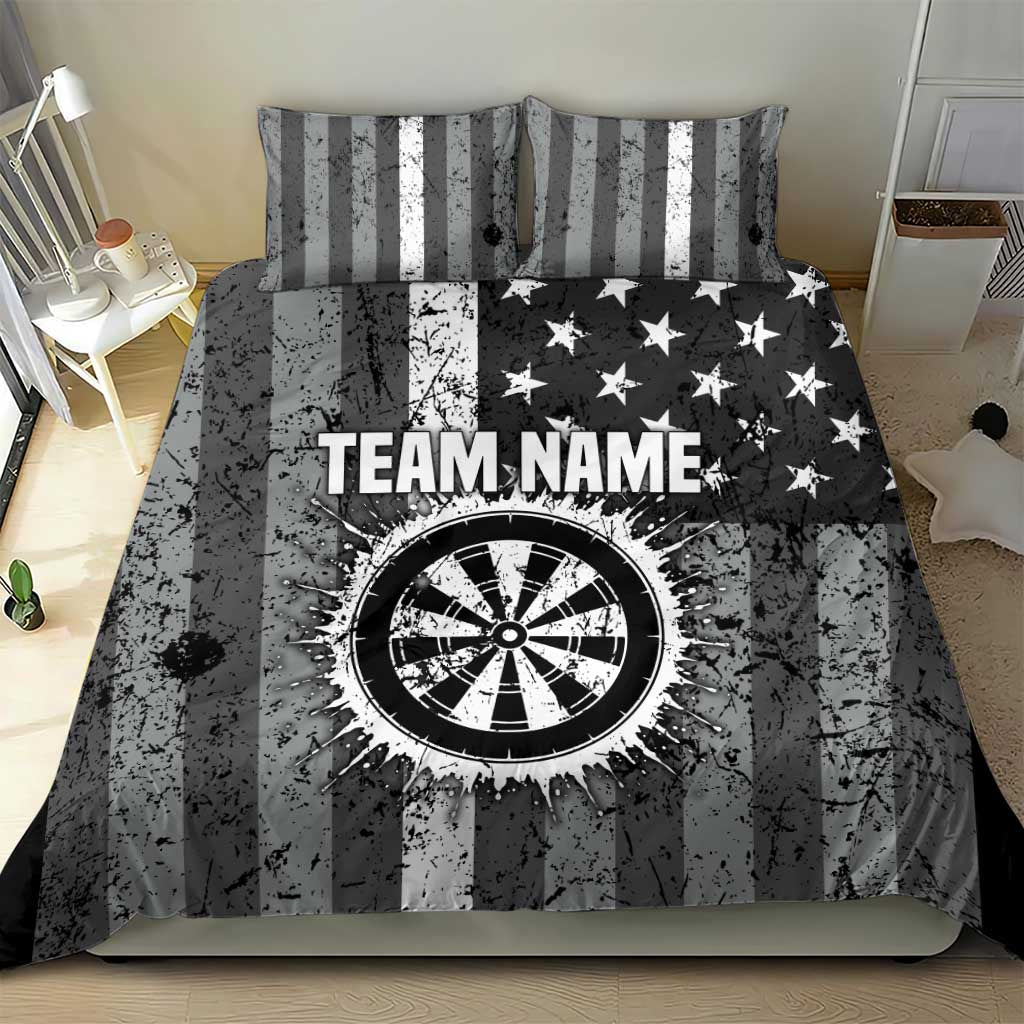 Grunge American Flag Darts Bedding Set with Dartboard Target and Black White Stars - Wonder Print Shop