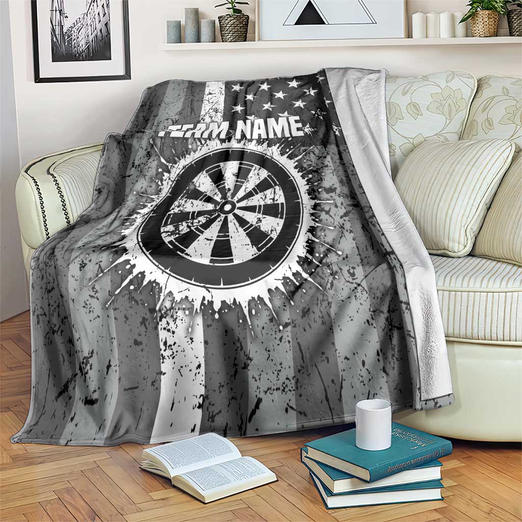 Grunge American Flag Darts Blanket with Dartboard Target and Black White Stars - Wonder Print Shop