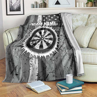 Grunge American Flag Darts Blanket with Dartboard Target and Black White Stars - Wonder Print Shop