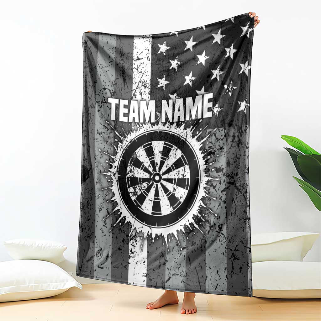 Grunge American Flag Darts Blanket with Dartboard Target and Black White Stars - Wonder Print Shop