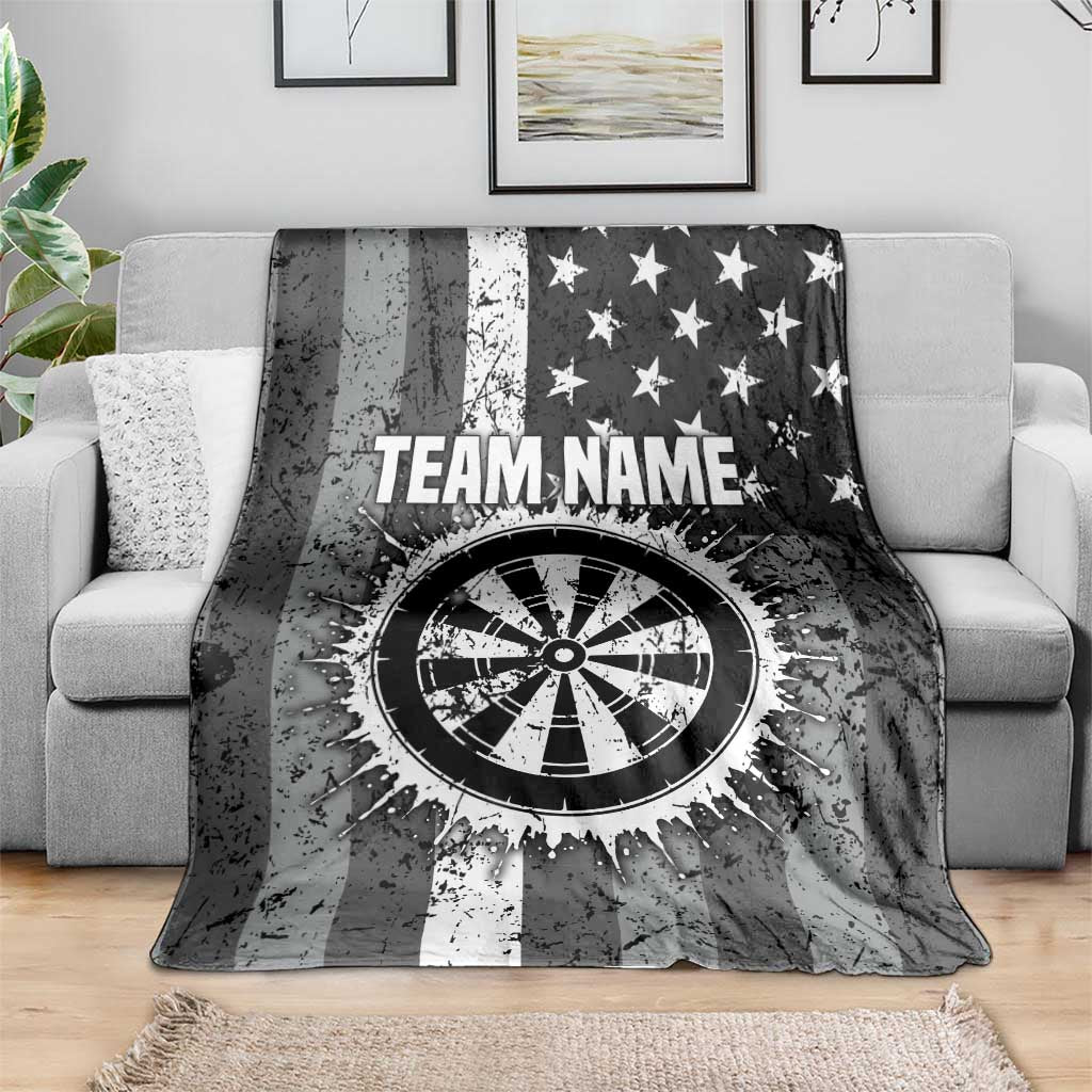 Grunge American Flag Darts Blanket with Dartboard Target and Black White Stars - Wonder Print Shop