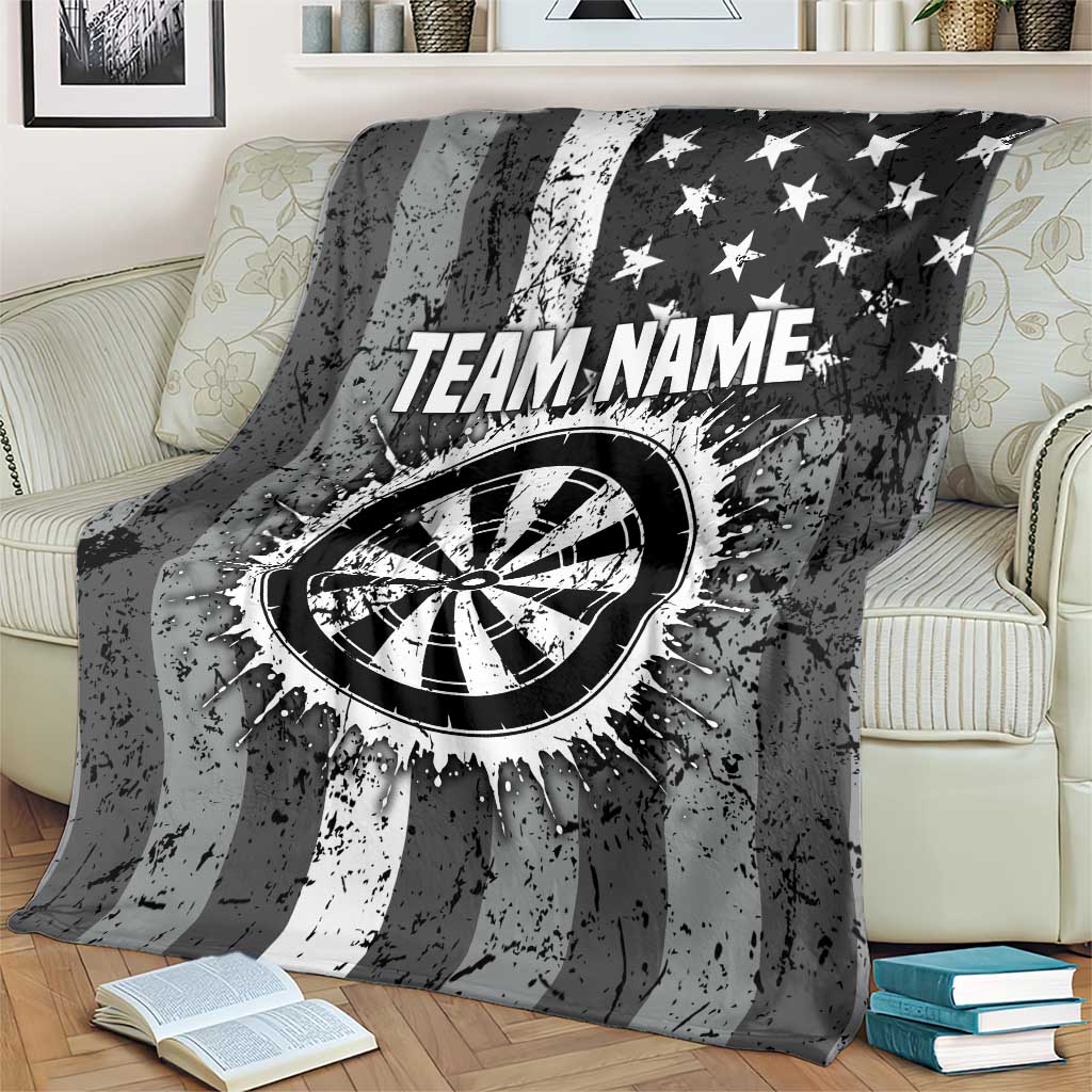 Grunge American Flag Darts Blanket with Dartboard Target and Black White Stars - Wonder Print Shop
