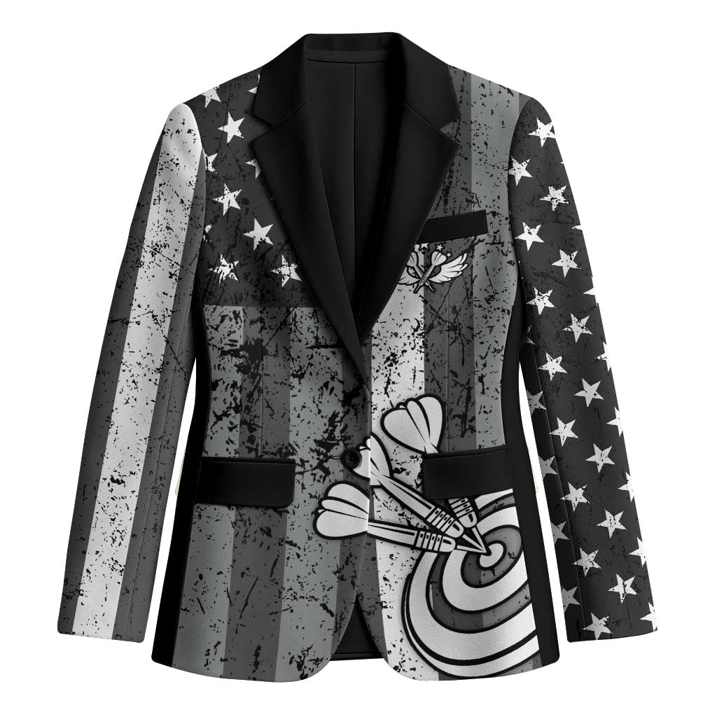 Grunge American Flag Darts Blazer with Dartboard Target and Black White Stars - Wonder Print Shop