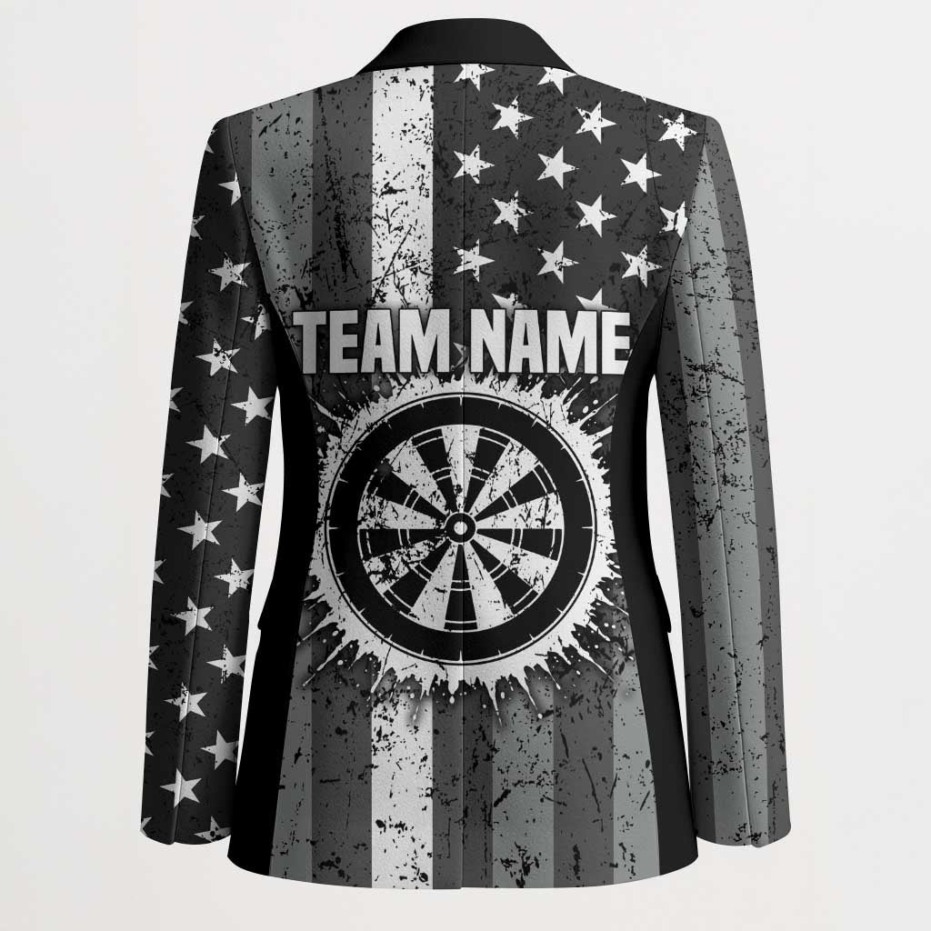 Grunge American Flag Darts Blazer with Dartboard Target and Black White Stars - Wonder Print Shop