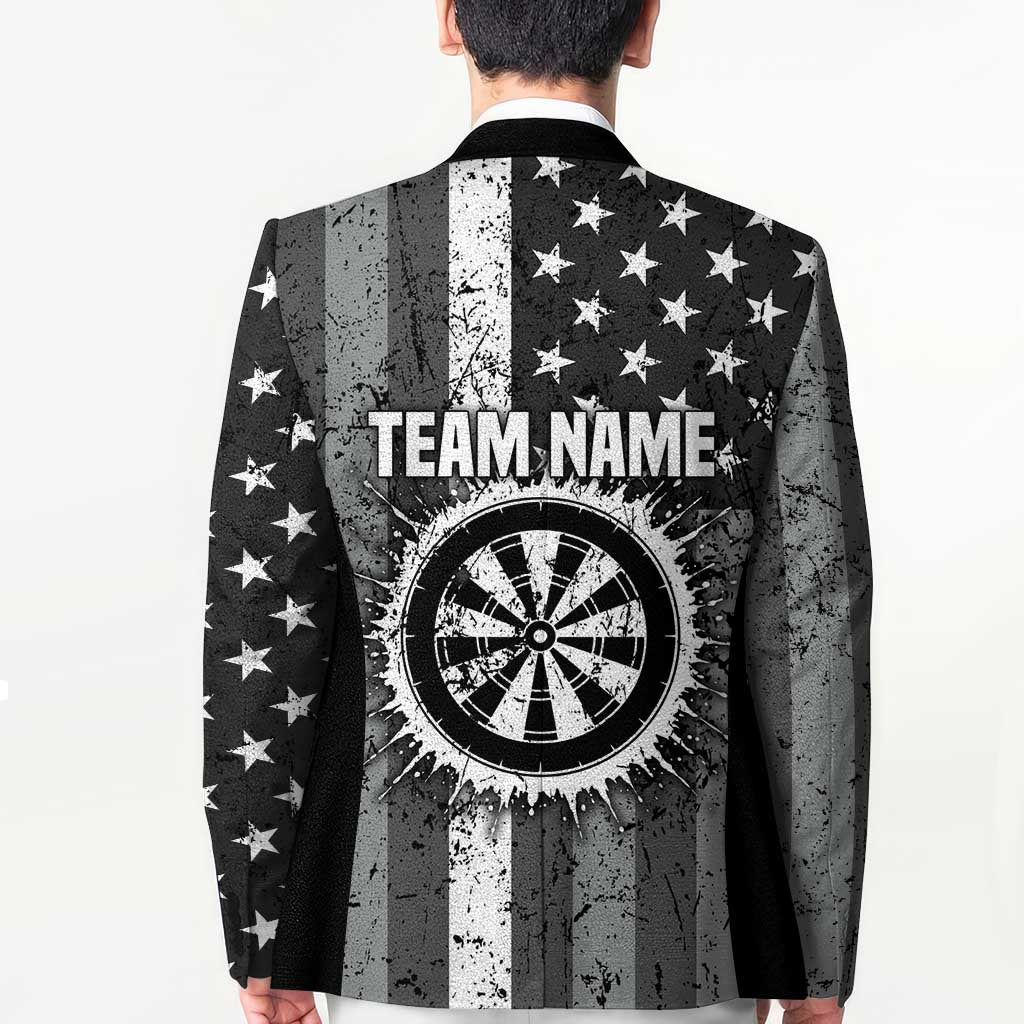 Grunge American Flag Darts Blazer with Dartboard Target and Black White Stars - Wonder Print Shop