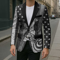 Grunge American Flag Darts Blazer with Dartboard Target and Black White Stars - Wonder Print Shop