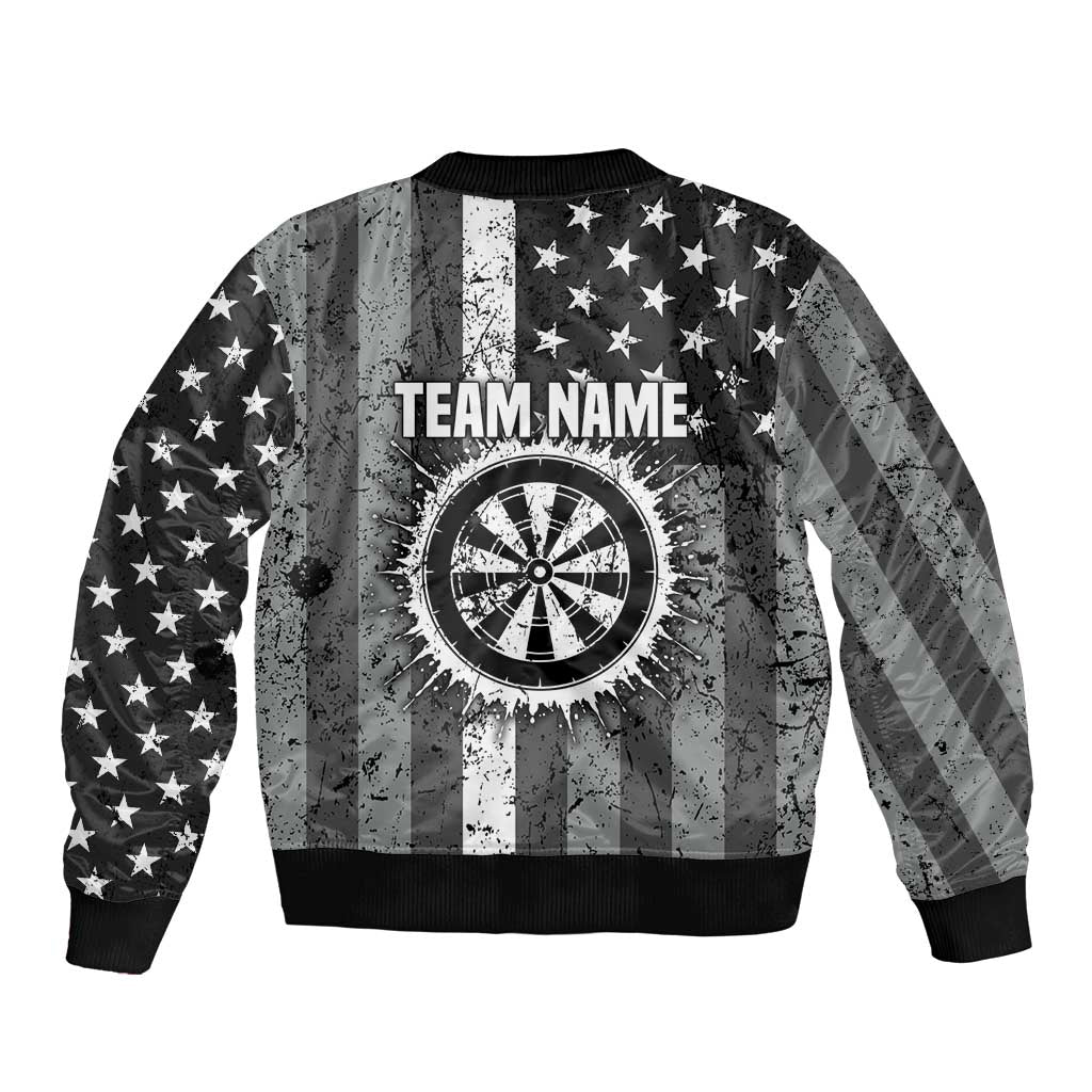 Grunge American Flag Darts Bomber Jacket with Dartboard Target and Black White Stars - Wonder Print Shop