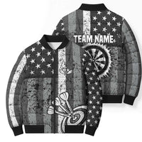 Grunge American Flag Darts Bomber Puffer Jacket with Dartboard Target and Black White Stars - Wonder Print Shop